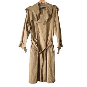 Vintage Polo Ralph Lauren Long Military Trench Coat Tan Sz S